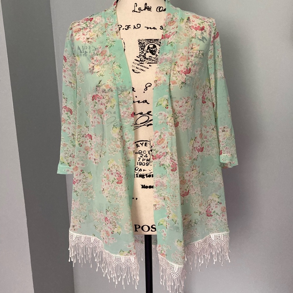 Mint & floral kimono